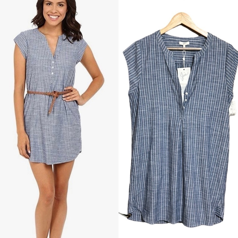 Joie Neha Chambray Dress Sailor Blue 100% Cotton Size Medium NWT